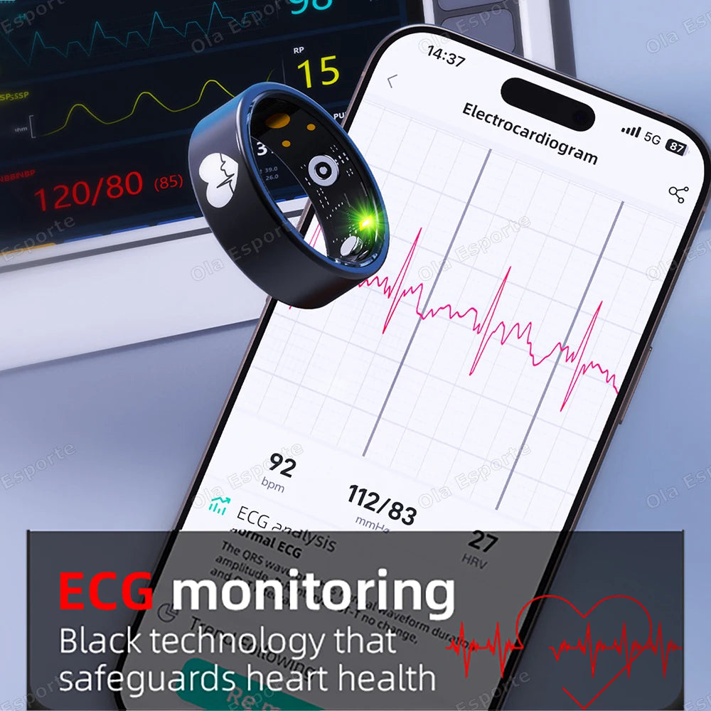 New ECG Monitor Smart Ring Heart Rate Blood Oxygen Health Monitoring