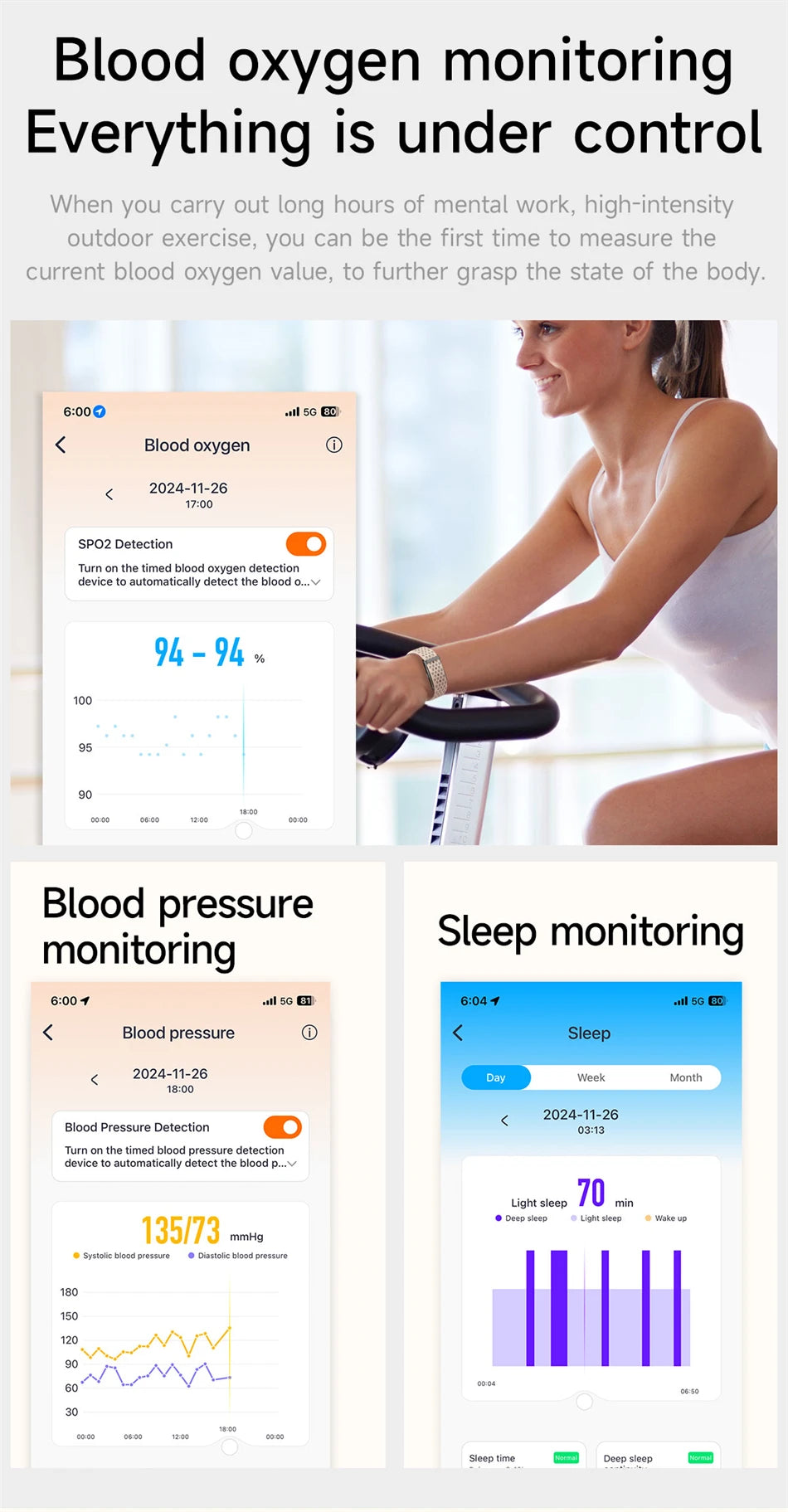 New Sport Fitness Tracker Smart Bracelet Heart Rate Blood Pressure Monitor
