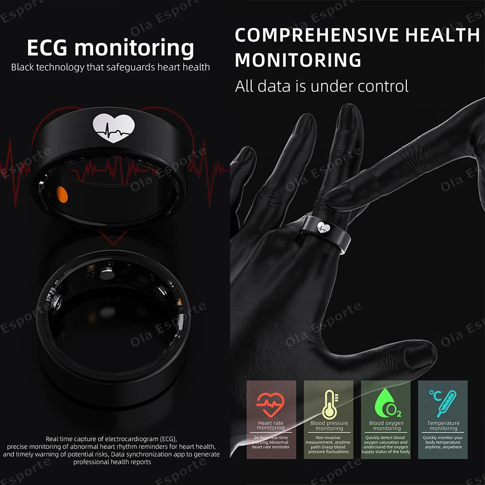 New ECG Monitor Smart Ring Heart Rate Blood Oxygen Health Monitoring