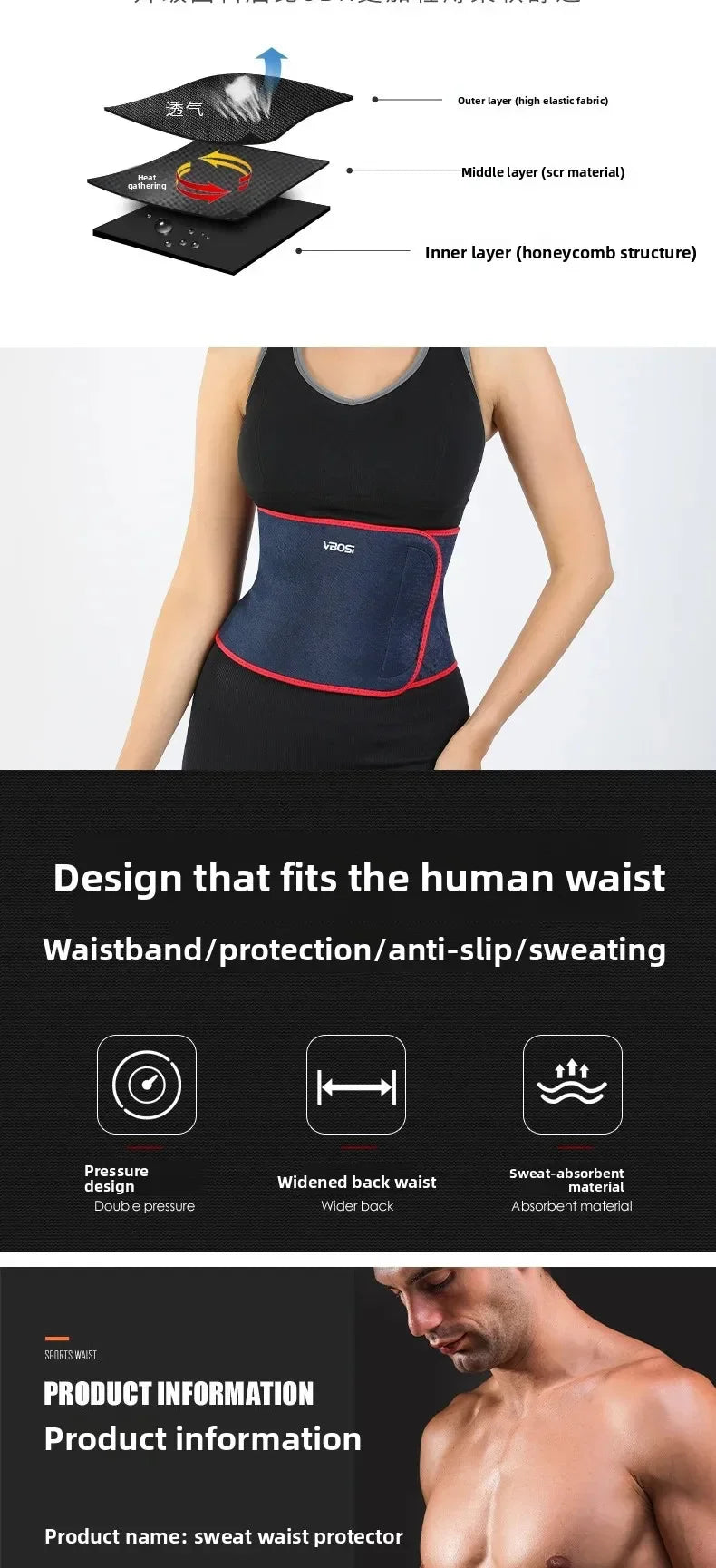 Fitness Waist Belt Sweat Protection for Outdoor Sports